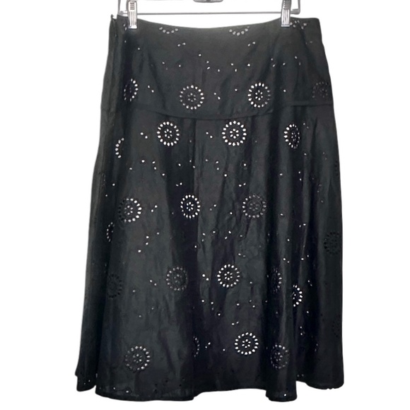 Vintage NWT St.Tropez West Black Cotton Eyelet With Blush Lining sz14 Midi Skirt - Picture 4 of 9